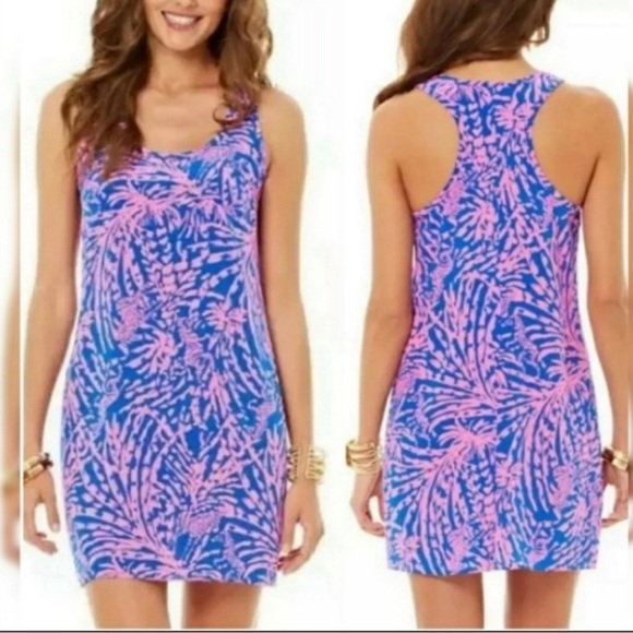 Lilly Pulitzer Silk Dress Blue and Pink Zebra In Grass Betty Racer Back XS - Picture 1 of 16